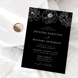 Invitación Boda floral delicada en negro y blanco