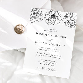 Invitación Boda floral delicada en negro y blanco
