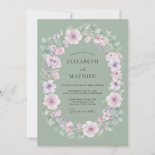 Invitación Boda floral delicada en verde salvia