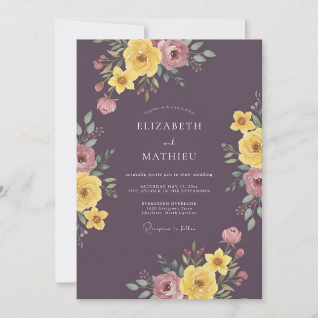 Invitación Boda Floral Delicada Flor de Ciruela (Anverso)