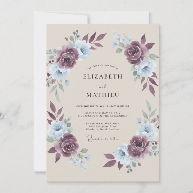 Invitación Boda floral delicada rosa polvorienta (Anverso)