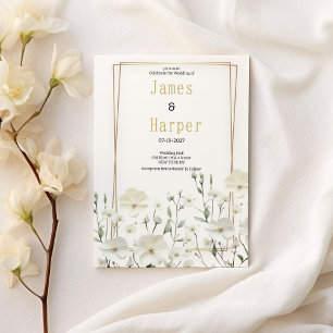 Invitación Boda floral delicado con menta blanca dorada