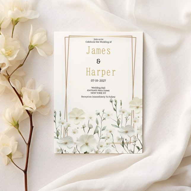 Invitación Boda floral delicado con menta blanca dorada (Gold white mint delicate floral Wedding )