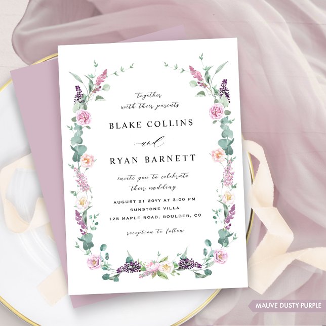 Invitación Boda Floral Delicado Mauve, Pastel Púrpura Dusto (Subido por el creador)