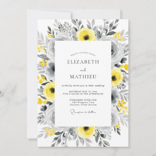 Invitación Boda Floral Deslumbrante con Carbón Amarillo