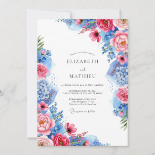 Invitación Boda floral deslumbrante de rosa cobalto azul