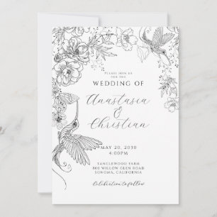 Invitación Boda floral dibujado a mano