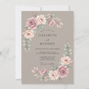 Invitación Boda floral discreta en taupe