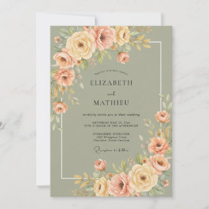 Invitación Boda floral distinguida en verde salvia