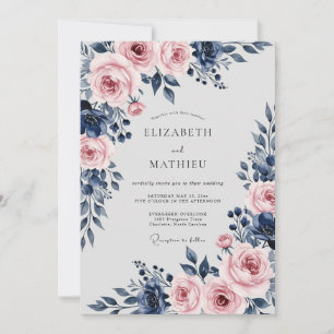 Invitación Boda floral divina azul marino