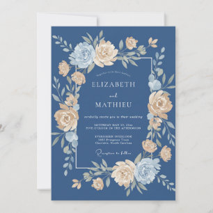 Invitación Boda floral divina azul polvoriento