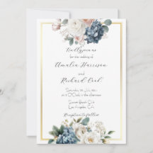 Boda Floral Dorada Azul Polvoriento Personalizable
