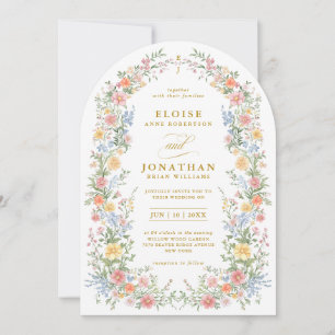 Invitación Boda floral dorada de arco ornamental pastel suave