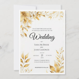 Invitación Boda Floral Dorada Elegante