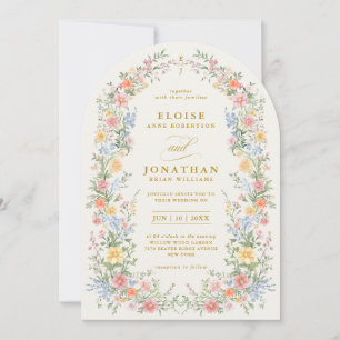 Invitación Boda floral dorada ornamental suave de primavera