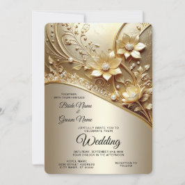Invitación Boda Floral Dorada Ornata Moderna con Perlas