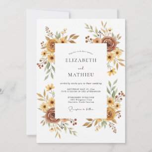 Invitación Boda Floral Dorada Silenciada