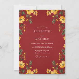 Invitación Boda Floral Dorado Granate