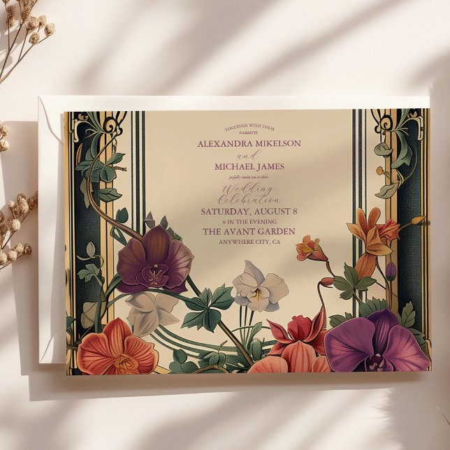 Invitación Boda floral dorado púrpura (Subido por el creador)