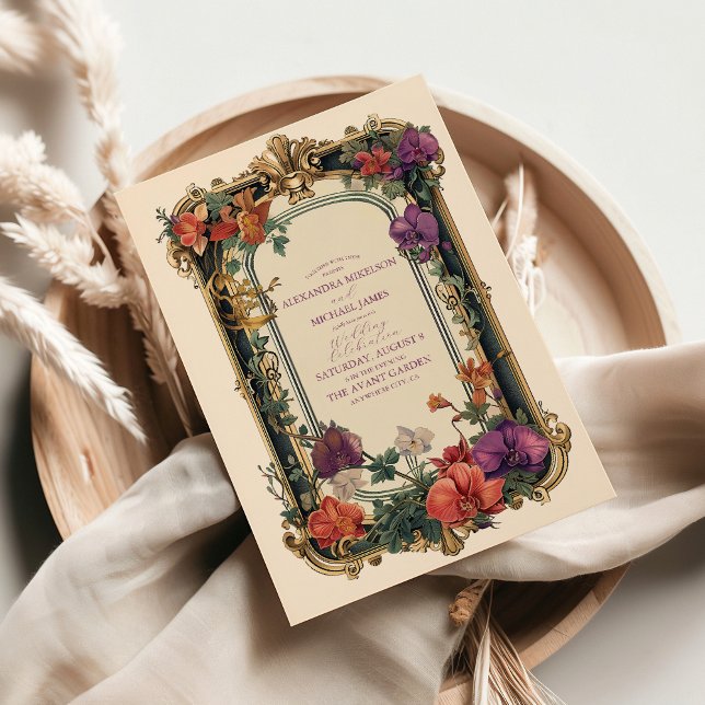 Invitación Boda floral dorado púrpura (Subido por el creador)
