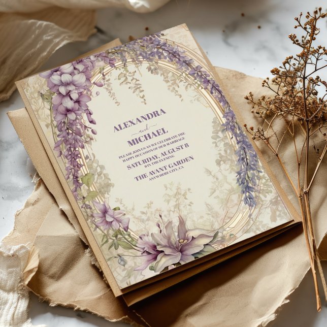 Invitación Boda floral dorado púrpura (Subido por el creador)