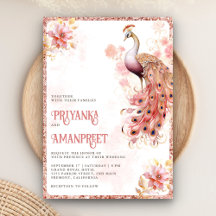 Boda Floral Dorado Rosa Pastel Pavo Real Indio