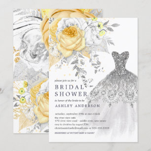 Invitación Boda floral dorado y plateado con ducha de novia