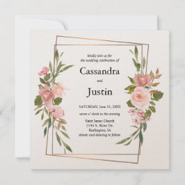 Invitación Boda floral dorado y rosa