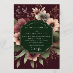 Invitación Boda floral dramática de Borgoña