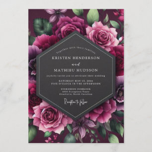 Invitación Boda floral dramática de ciruela