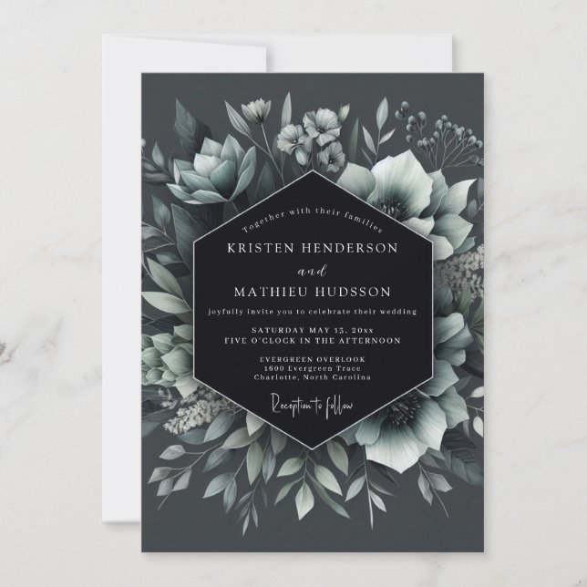 Invitación Boda Floral Dramática Slate (Anverso)