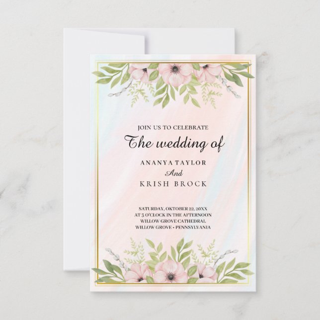 Invitación Boda floral dulce y rosa (Anverso)