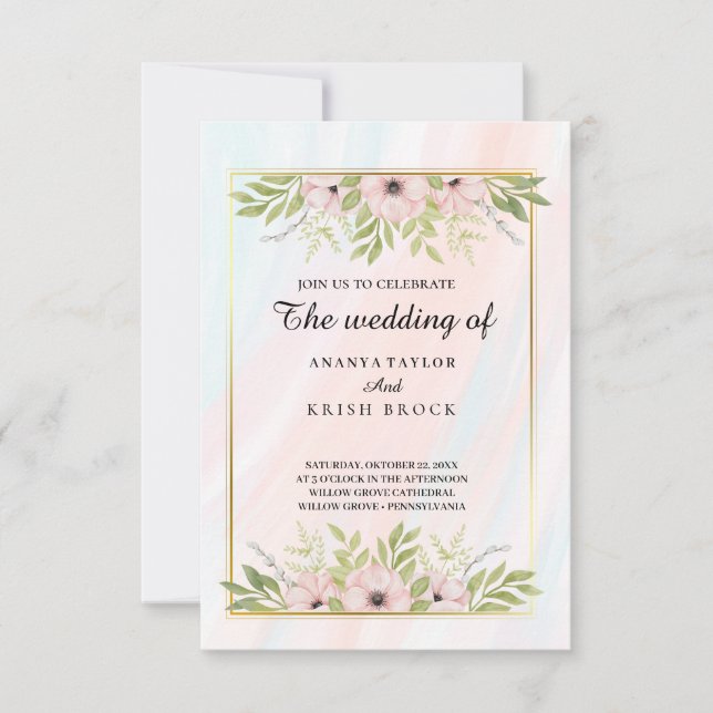 Invitación Boda floral dulce y rosa (Anverso)