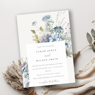 Invitación Boda Floral Dusky Blue Watercolor Cottage