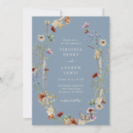 Invitación Boda Floral Dusty Blue Boho