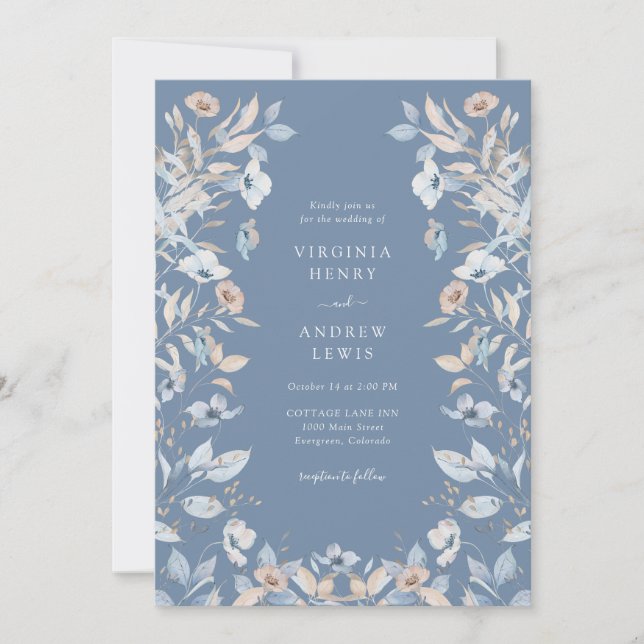 Invitación Boda Floral Dusty Blue Boho (Anverso)