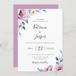 Invitación Boda floral Dusty Blue Mauve