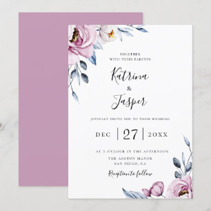 Invitación Boda floral Dusty Blue Mauve