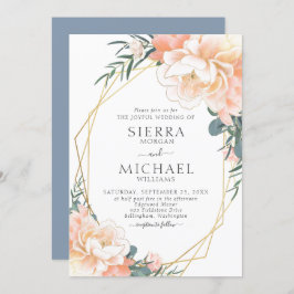Invitación Boda floral Dusty Blue Rubor Gold Peach