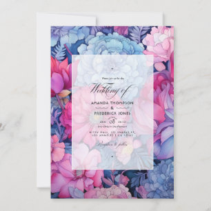 Invitación Boda Floral Dusty Blue y Fuchsia
