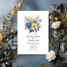 Invitación Boda Floral Dusty Blue y Gold