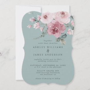 Invitación Boda Floral Dusty Pink Rose Blue Haze