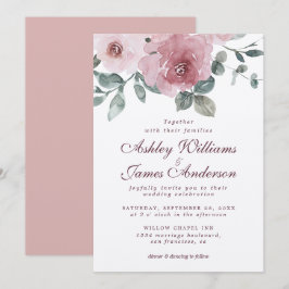 Invitación Boda Floral Dusty Rosa Rosa Borgoña