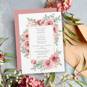 Invitación Boda Floral Dusty Rose Gold