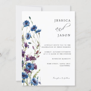 Invitación Boda floral Dusty Royal Blue Purple Bloom