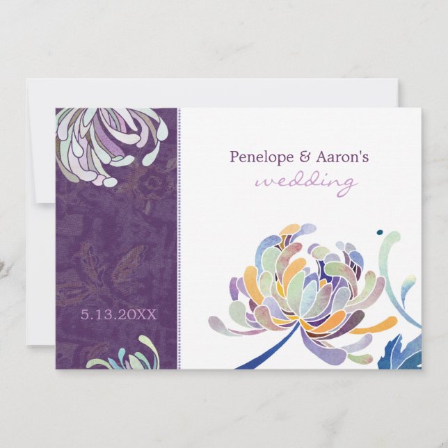 Invitación Boda Floral Eggplant & White Luxe (Anverso)