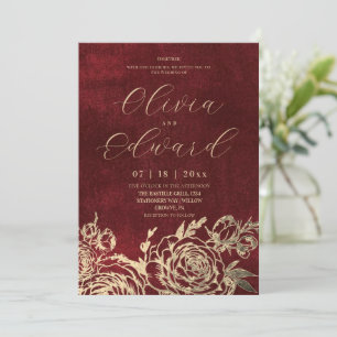 Invitación Boda Floral Elegancia Burgundy
