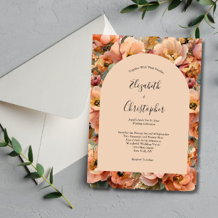 Invitación Boda floral elegante acuarela terracota melocotón
