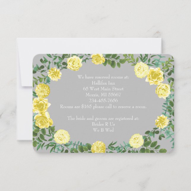 Invitación Boda floral elegante amarillo y gris (Anverso)
