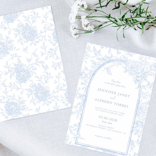Invitación Boda floral elegante azul claro (Subido por el creador)
